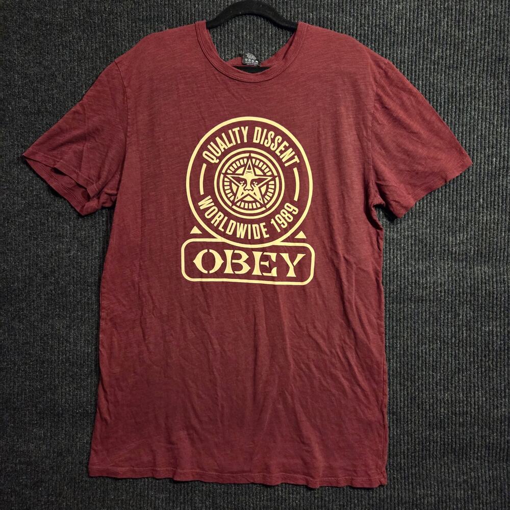 Y2k Skater Graphic Tee Burgundy Tan Obey T-shirt 100% Cotton Men's XL